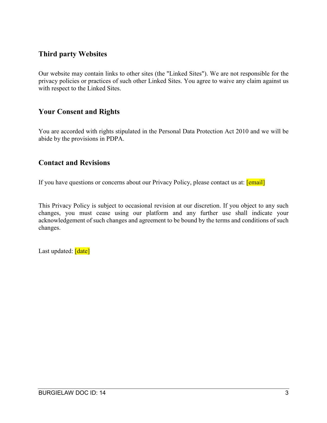 Website Privacy Policy Template BurgieLaw