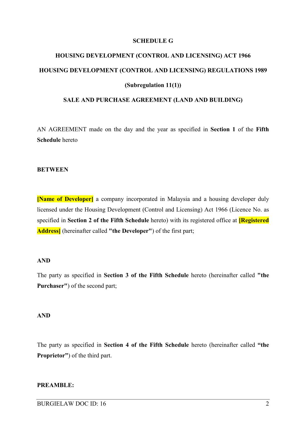 Sale And Purchase Agreement Schedule G Template Burgielaw