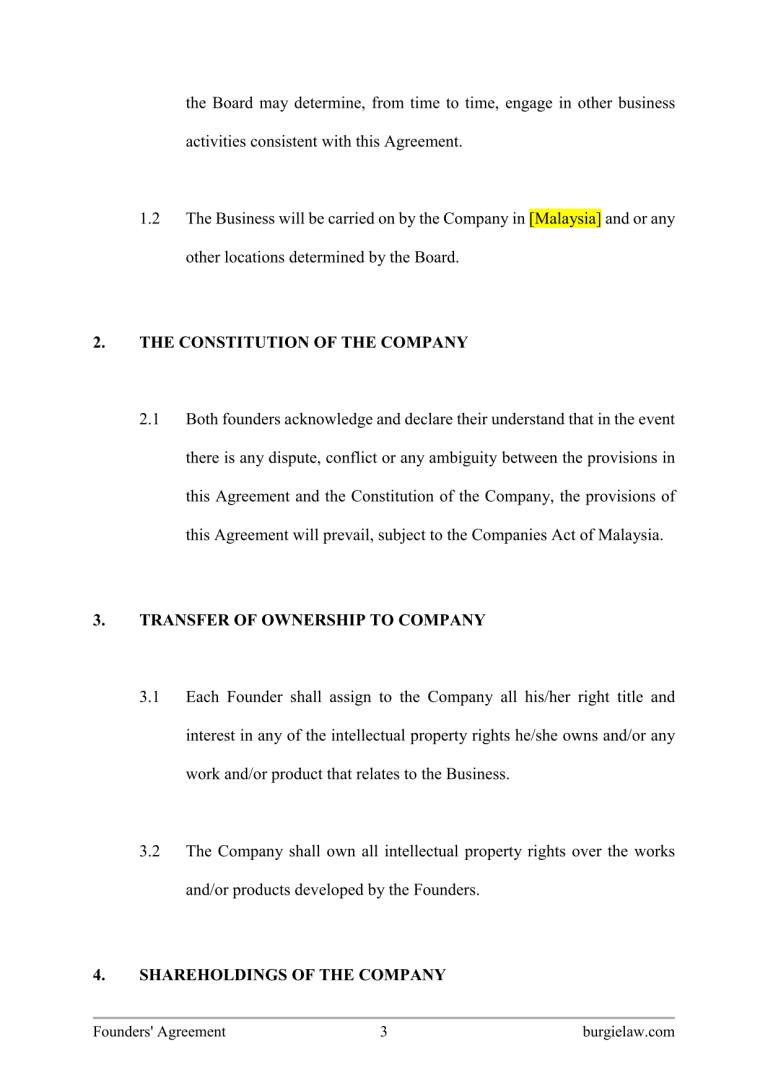 Startup Founders Agreement Template