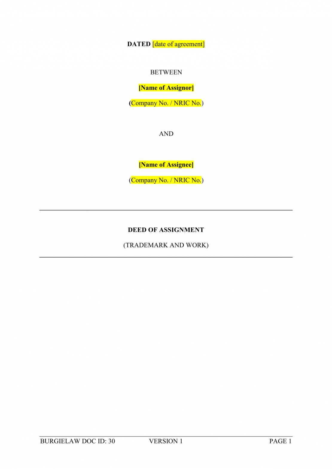 deed of assignment between companies