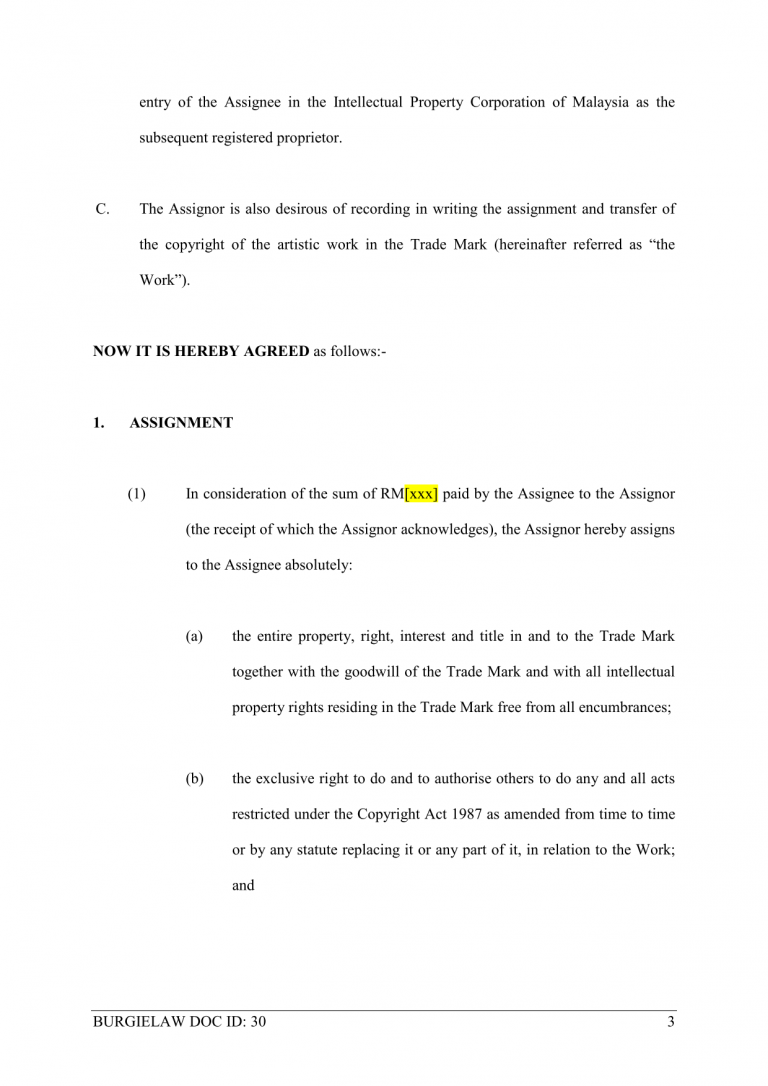 deed assignment trademark
