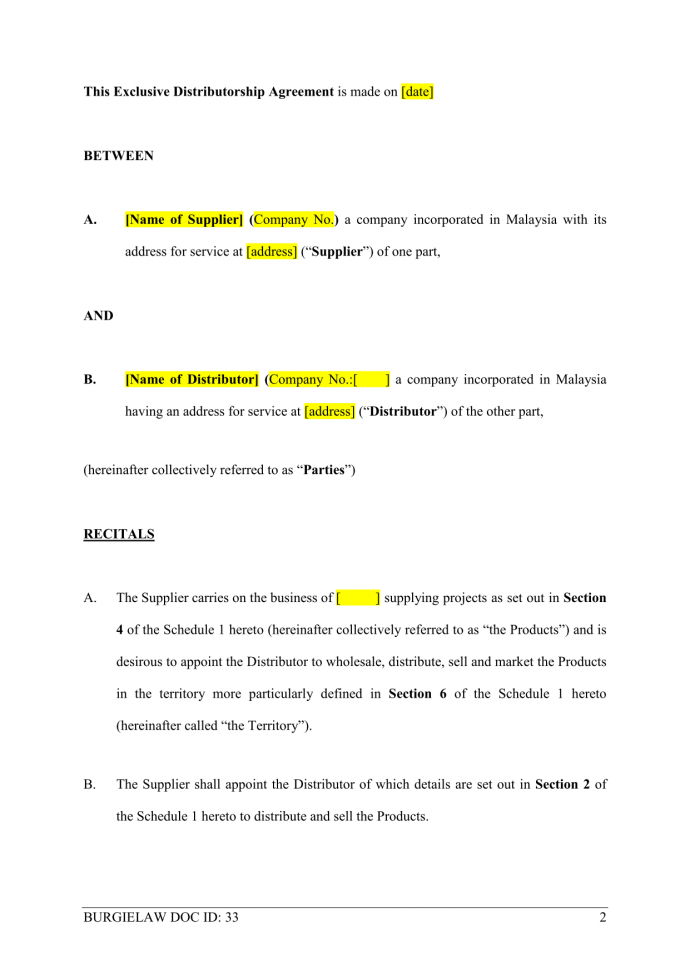 Exclusive Distributorship Agreement Template BurgieLaw