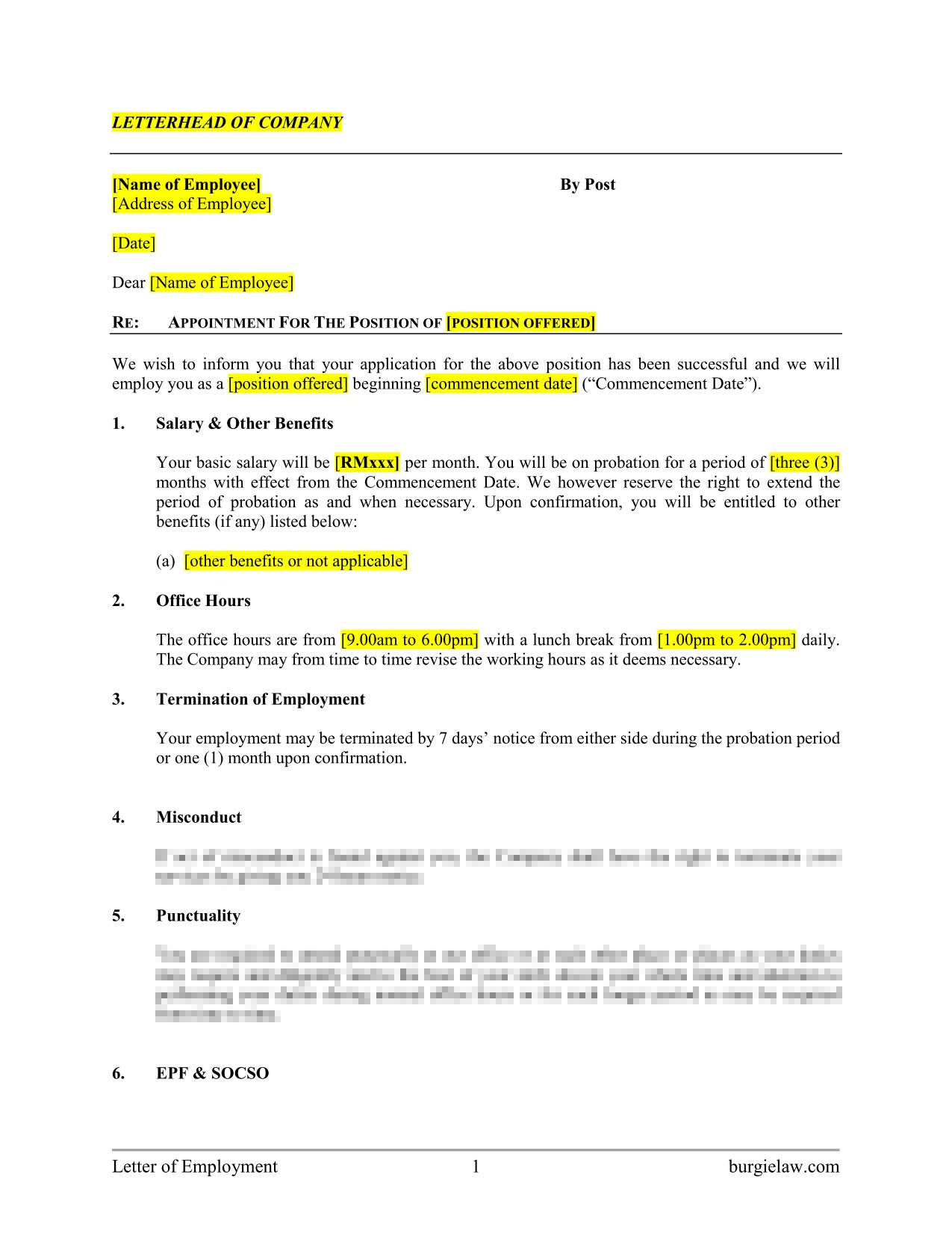 Letter Of Employment Template BurgieLaw