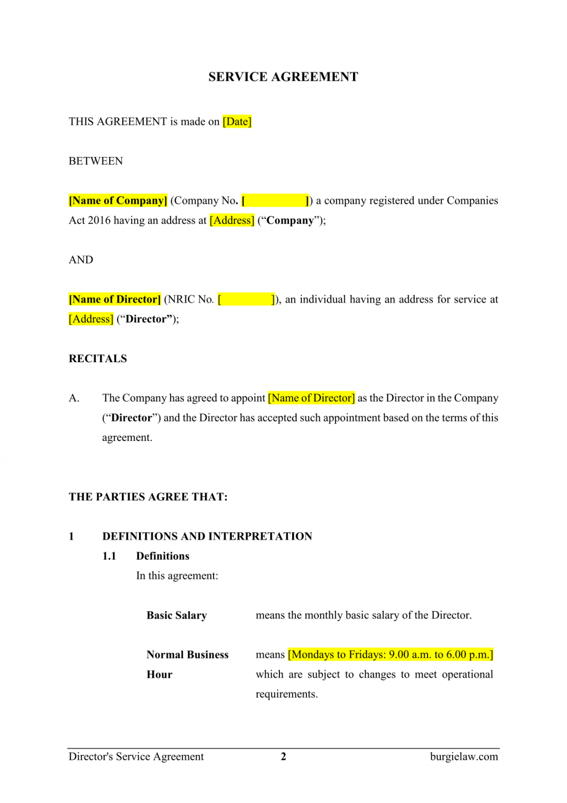 Director s Service Agreement Template BurgieLaw