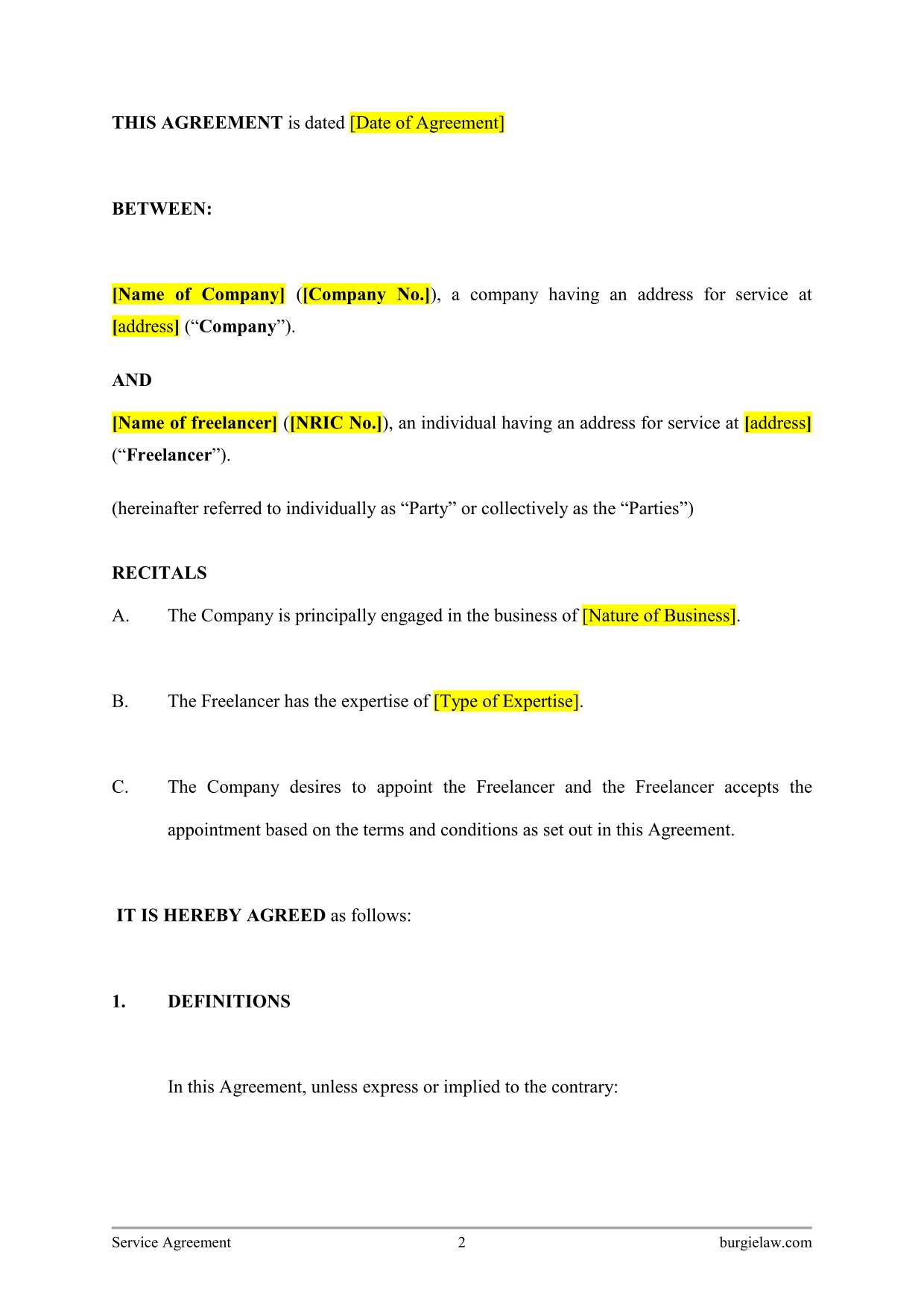 Service Agreement for Freelancers Template BurgieLaw