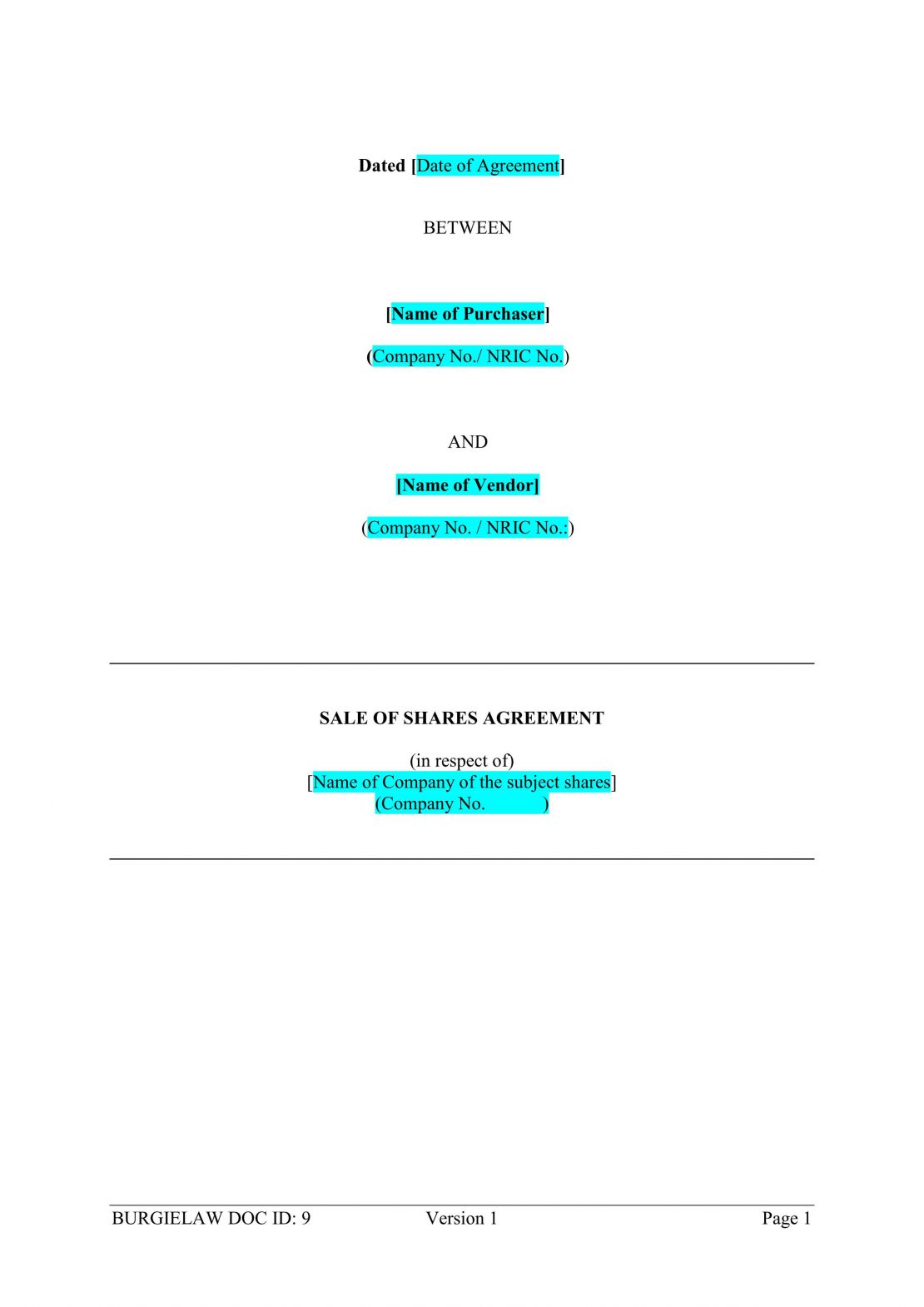 Sale of Shares Agreement Template BurgieLaw