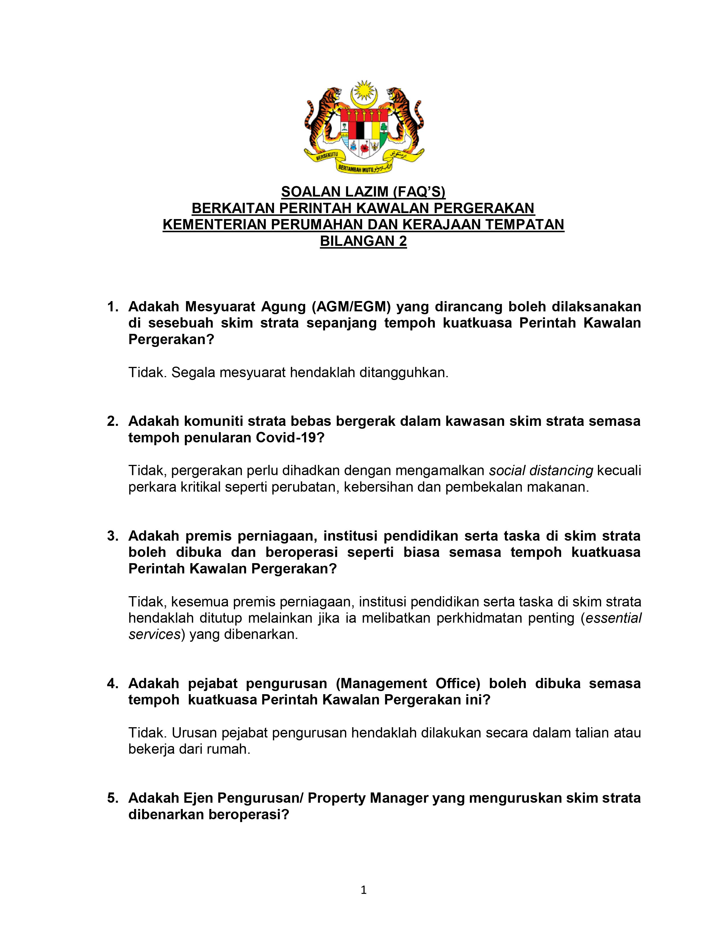 Mco Series Faq Prepared By Ministry Of Housing Local Government Kpkt Burgielaw
