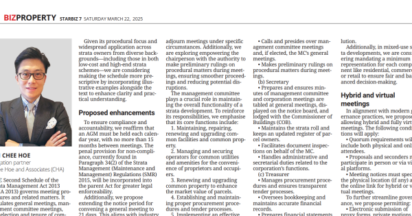 Amendments to Strata Management Act 2013 (“SMA 2013”) – (Article 10, 11)