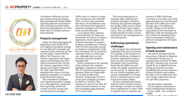 Amendments to Strata Management Act 2013 (“SMA 2013”) – (Article 3,4,5,6)