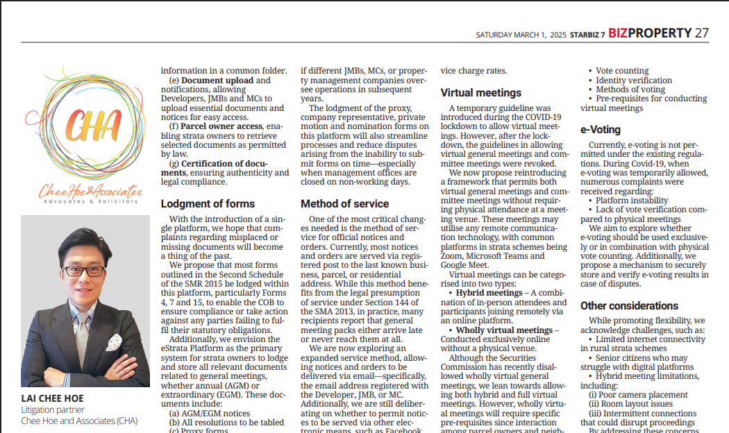 Amendments to Strata Management Act 2013 (“SMA 2013”) – (Article 7, 8 ...